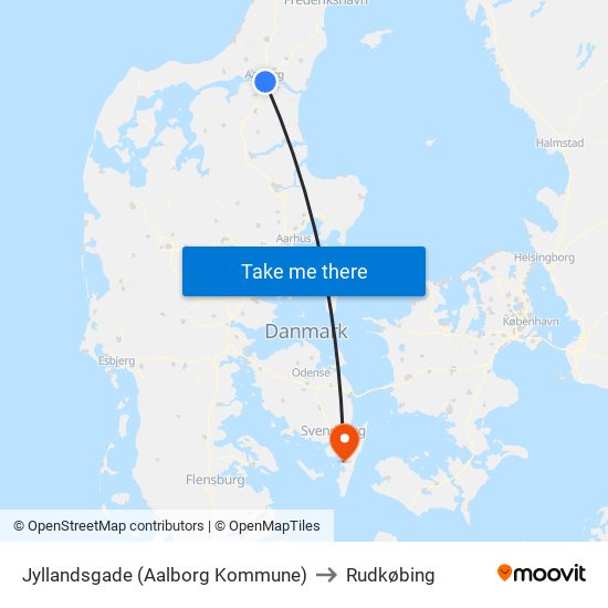 Jyllandsgade (Aalborg Kommune) to Rudkøbing map