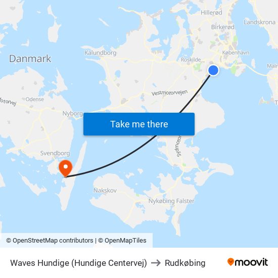 Waves Hundige (Hundige Centervej) to Rudkøbing map