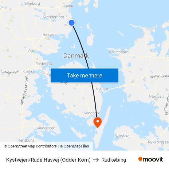 Kystvejen/Rude Havvej (Odder Kom) to Rudkøbing map
