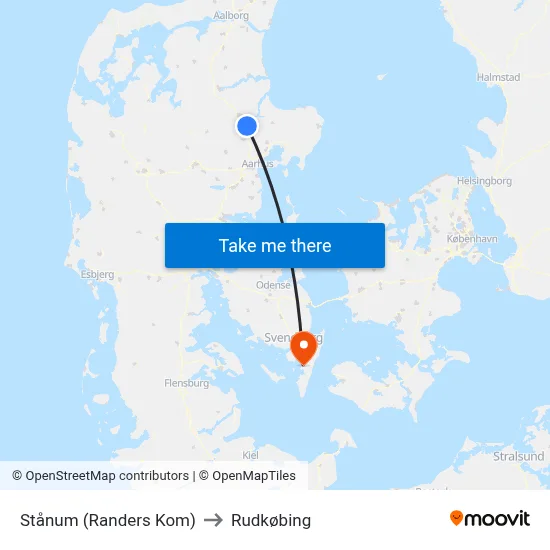 Stånum (Randers Kom) to Rudkøbing map