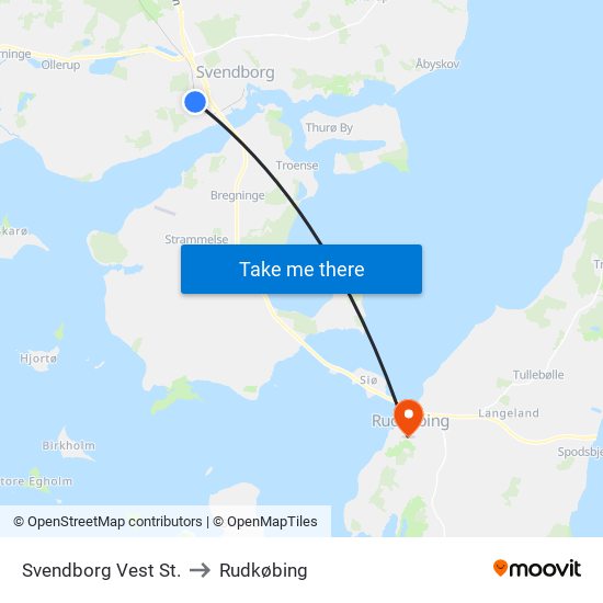 Svendborg Vest St. to Rudkøbing map