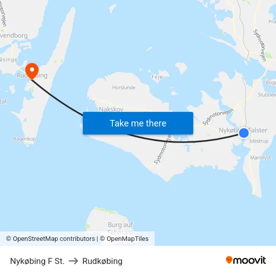 Nykøbing F St. to Rudkøbing map