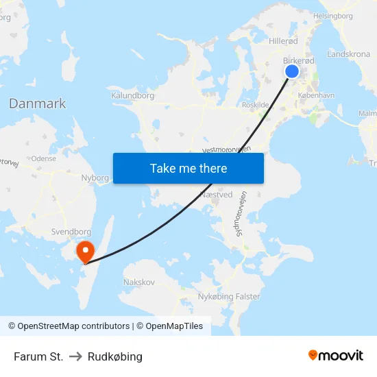 Farum St. to Rudkøbing map