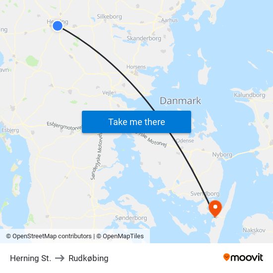 Herning St. to Rudkøbing map