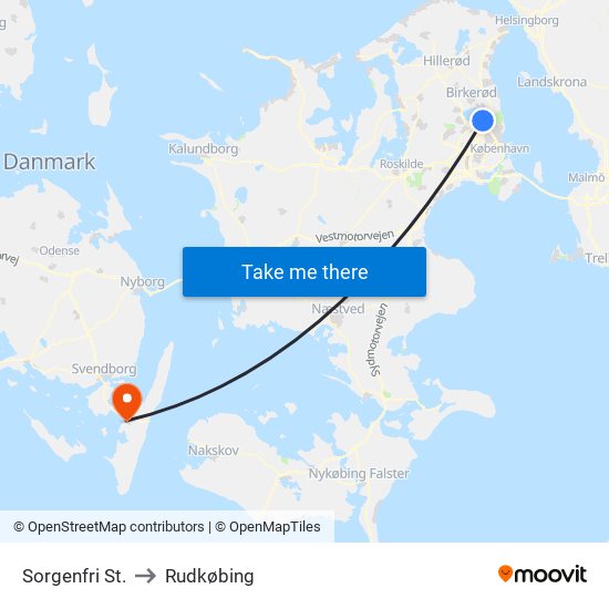 Sorgenfri St. to Rudkøbing map