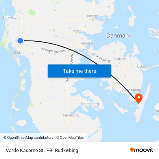 Varde Kaserne St. to Rudkøbing map