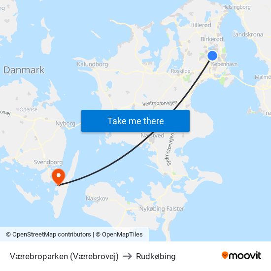 Værebroparken (Værebrovej) to Rudkøbing map