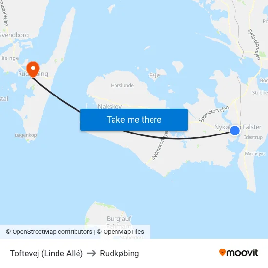 Toftevej (Linde Allé) to Rudkøbing map
