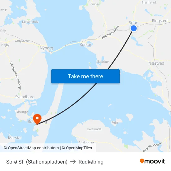 Sorø St. (Stationspladsen) to Rudkøbing map