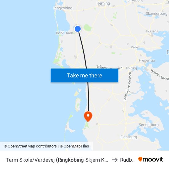 Tarm Skole/Vardevej (Ringkøbing-Skjern Kom) to Rudbøl map