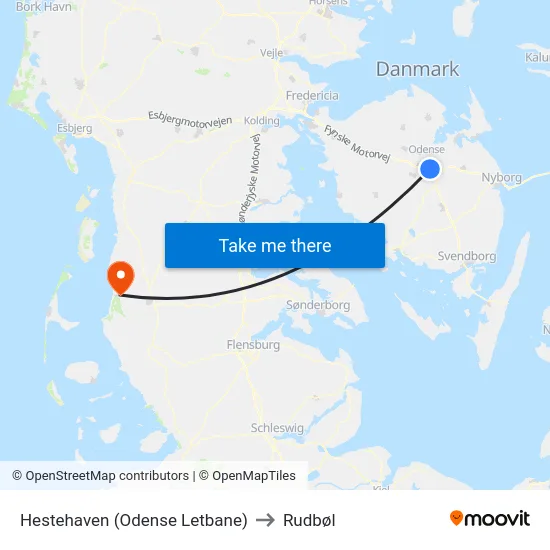 Hestehaven (Odense Letbane) to Rudbøl map