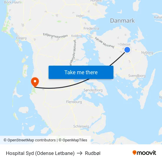 Hospital Syd (Odense Letbane) to Rudbøl map