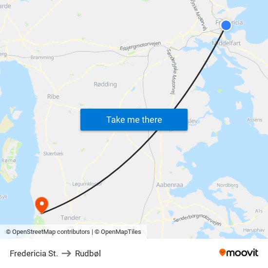 Fredericia St. to Rudbøl map