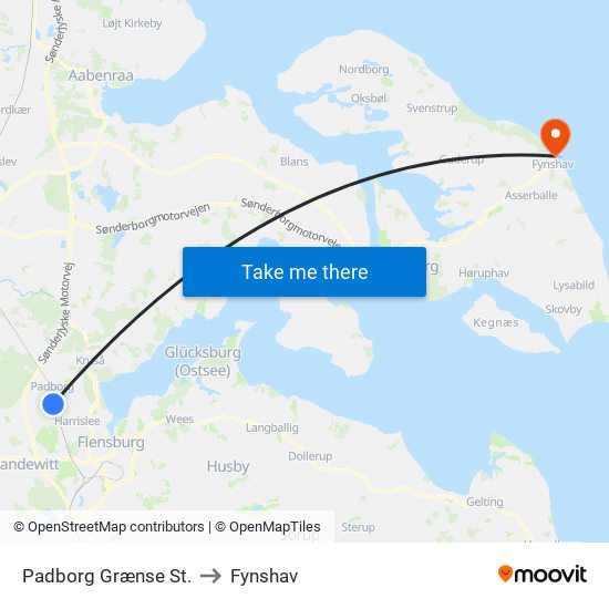 Padborg Grænse St. to Fynshav map