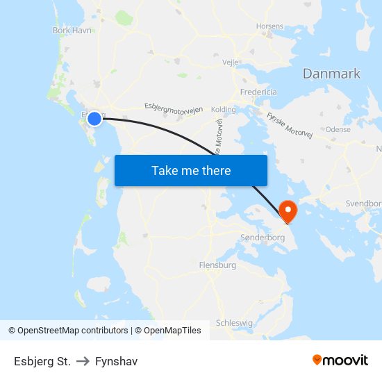 Esbjerg St. to Fynshav map
