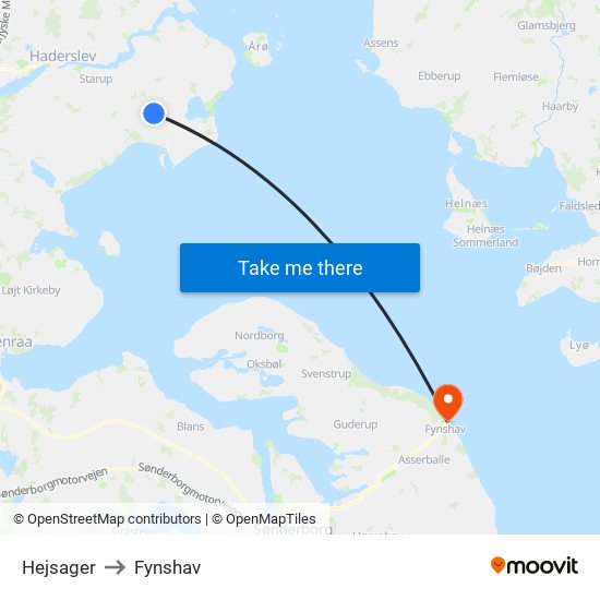 Hejsager to Fynshav map