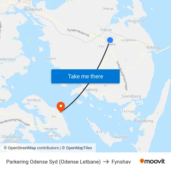 Parkering Odense Syd (Odense Letbane) to Fynshav map