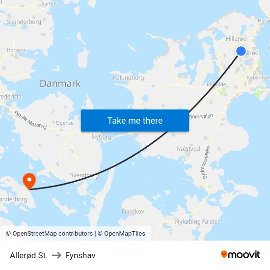 Allerød St. to Fynshav map