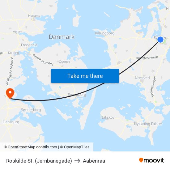 Roskilde St. (Jernbanegade) to Aabenraa map