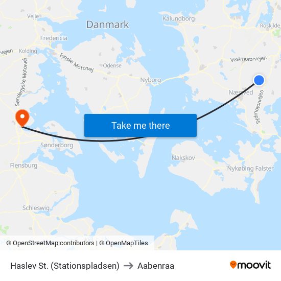 Haslev St. (Stationspladsen) to Aabenraa map