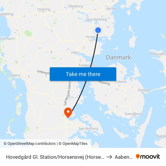 Hovedgård Gl. Station/Horsensvej (Horsens Kom) to Aabenraa map