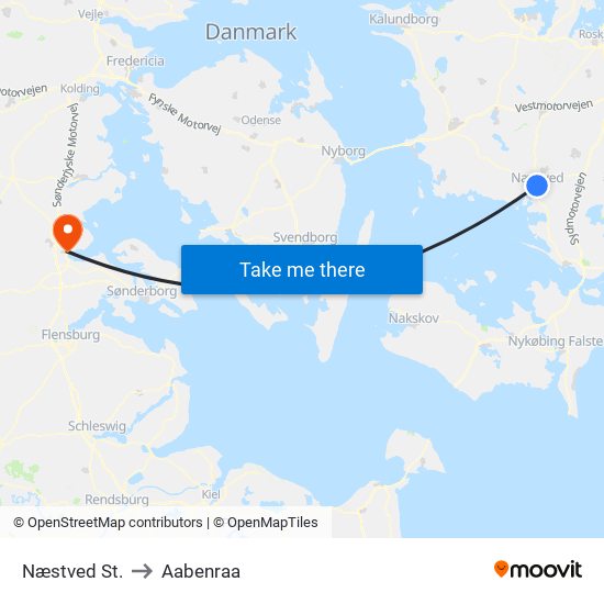 Næstved St. to Aabenraa map