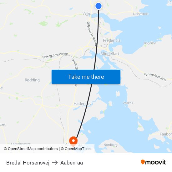 Bredal Horsensvej to Aabenraa map