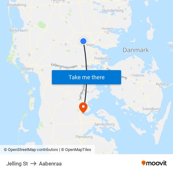 Jelling St to Aabenraa map