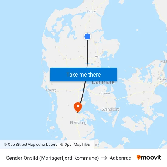 Sønder Onsild (Mariagerfjord Kommune) to Aabenraa map