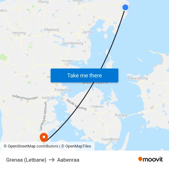 Grenaa (Letbane) to Aabenraa map