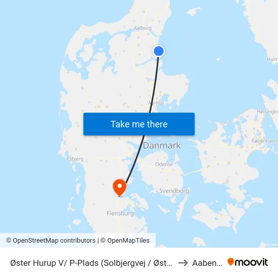 Øster Hurup V/ P-Plads (Solbjergvej / Øster Hurup) to Aabenraa map