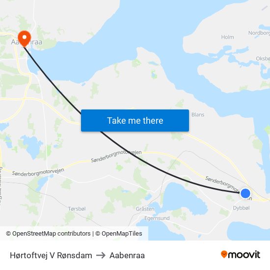 Hørtoftvej V Rønsdam to Aabenraa map