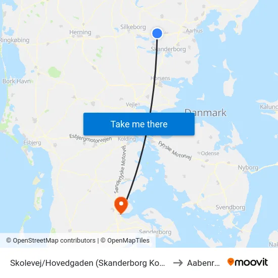 Skolevej/Hovedgaden (Skanderborg Kom) to Aabenraa map
