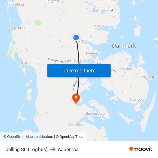 Jelling St. (Togbus) to Aabenraa map