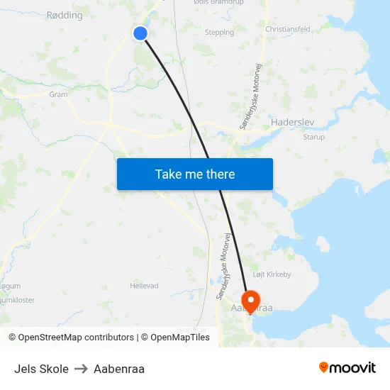 Jels Skole to Aabenraa map