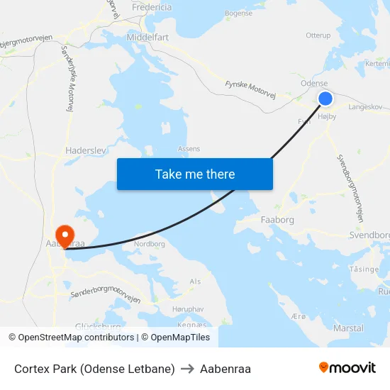 Cortex Park (Odense Letbane) to Aabenraa map