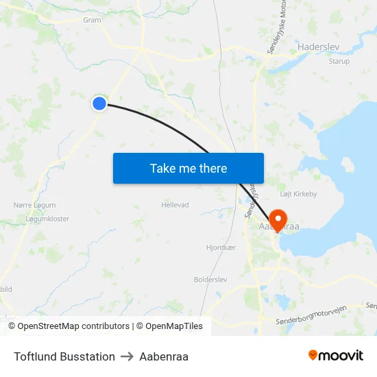 Toftlund Busstation to Aabenraa map