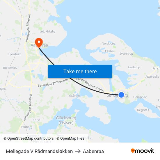 Møllegade V Rådmandsløkken to Aabenraa map