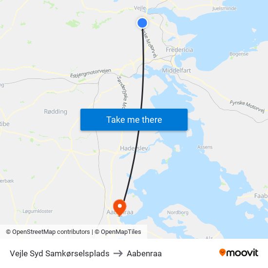 Vejle Syd Samkørselsplads to Aabenraa map