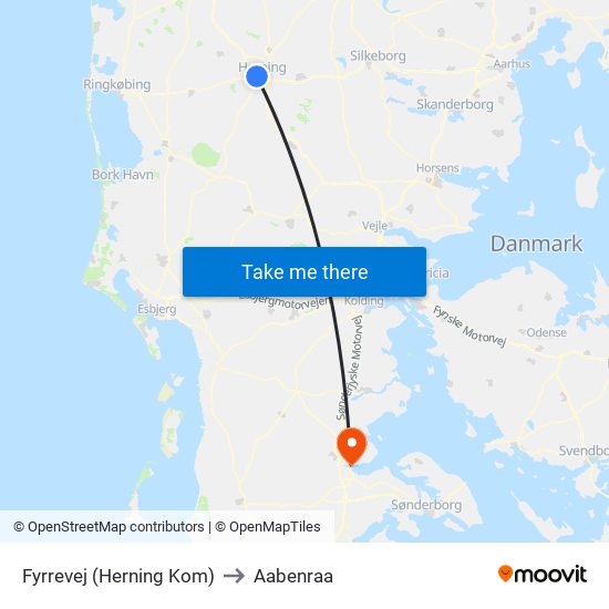 Fyrrevej (Herning Kom) to Aabenraa map