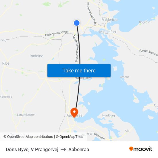 Dons Byvej V Prangervej to Aabenraa map