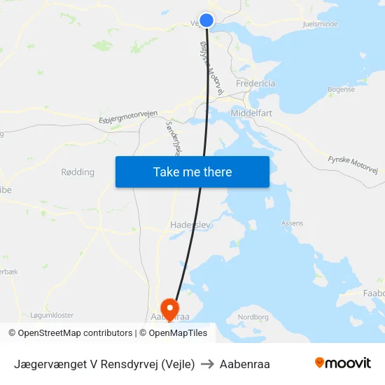 Jægervænget V Rensdyrvej (Vejle) to Aabenraa map