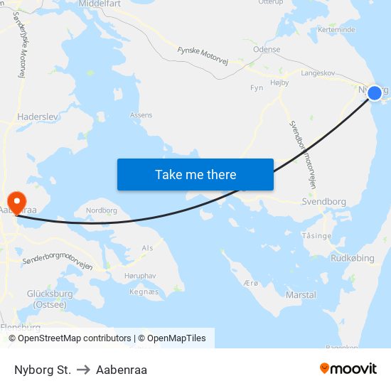 Nyborg St. to Aabenraa map