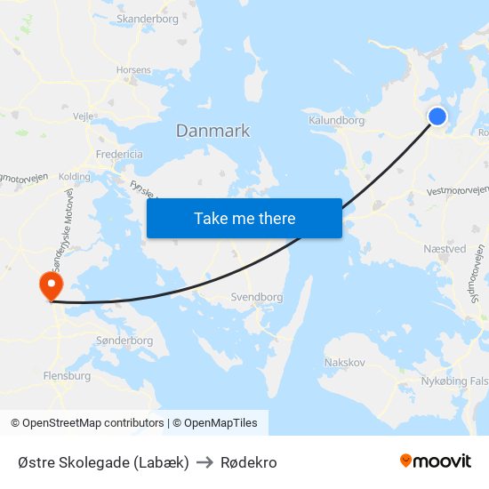 Østre Skolegade (Labæk) to Rødekro map