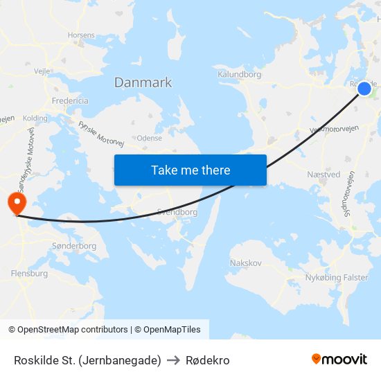 Roskilde St. (Jernbanegade) to Rødekro map