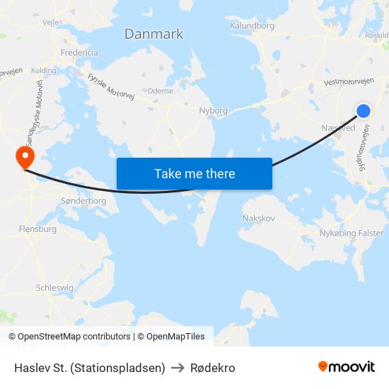 Haslev St. (Stationspladsen) to Rødekro map