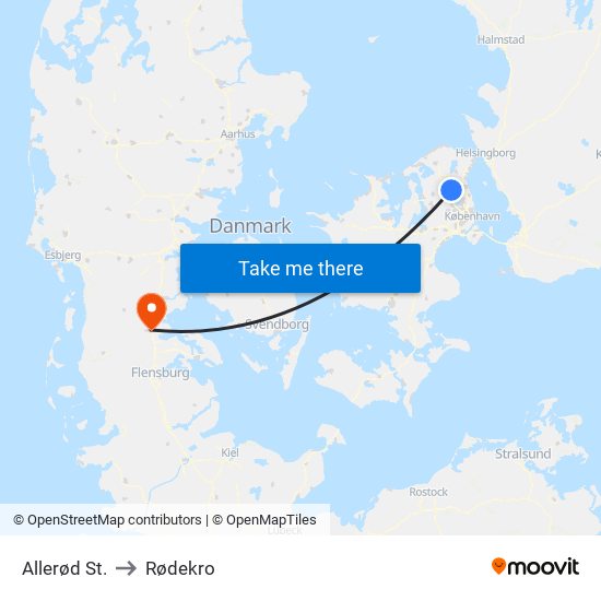 Allerød St. to Rødekro map