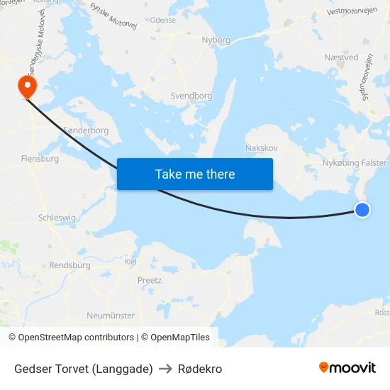 Gedser Torvet (Langgade) to Rødekro map