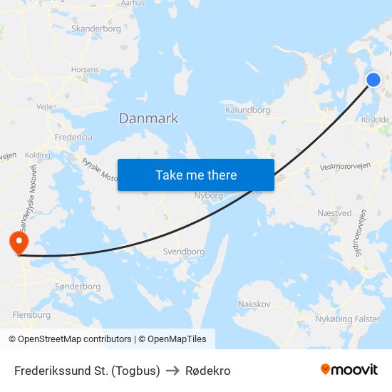 Frederikssund St. (Togbus) to Rødekro map