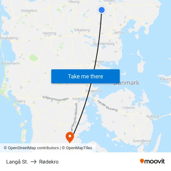 Langå St. to Rødekro map
